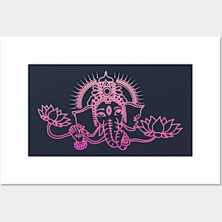 Pink Ganesh Henna Design Posters and Art